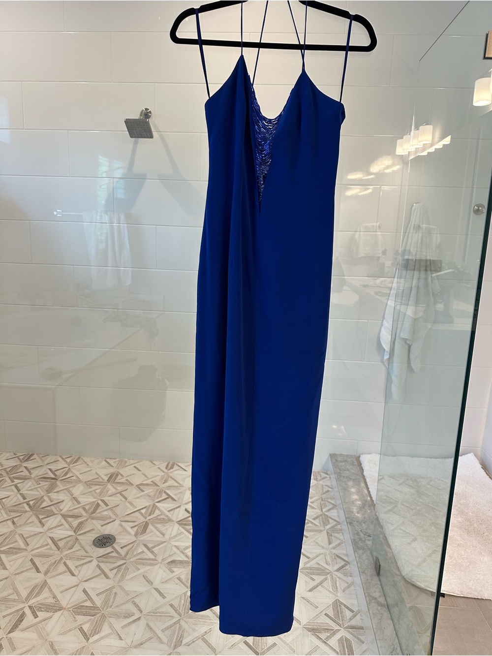 Niteline Royal Blue Maxi Slip Dress with Lace Inset